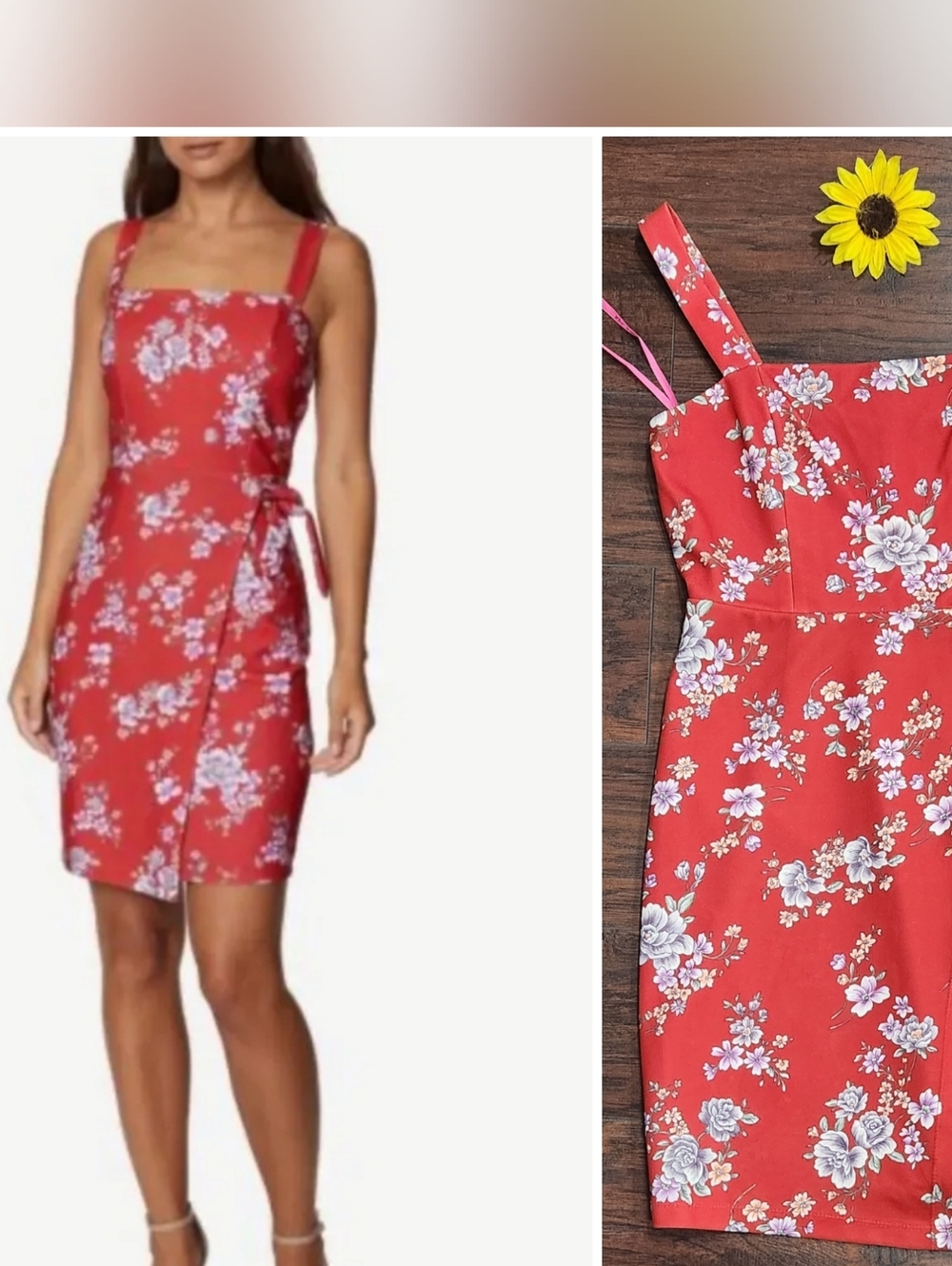 Betsey Johnson Red Floral Faux Wrap A-Line Dress ❤️